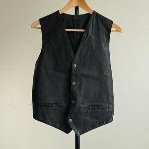 MADE IN ITALY Black Leather Vest with Button Front